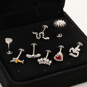 HENGSEN G23 ASTM F136 Piercing en titane plaqué or 18 carats coeur serpent femmes titane Zircon Piercing boucles d'oreilles Cartilage goujons - Product Image 4