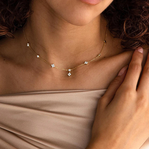 <span class=keywords><strong>Collana</strong></span> in acciaio inossidabile a quattro foglie in oro PVD 14K senza appannamento a quattro foglie stile <span class=keywords><strong>quadrifoglio</strong></span> con zircone da donna - Product Image 1