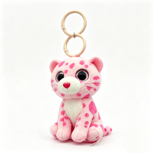 Custom Pink leopard plush keychain, Pink spotted leopard plush <b>backpack</b> charm, <b>Mini</b> pink leopard plush bag pendant - Product Image 2