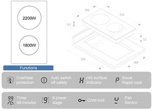 Table de cuisson à induction encastrable 30 cm, 2 brûleurs, 3500 W, commande tactile, <span class=keywords><strong>plaque</strong></span> double invisible - Product Image 5