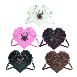New Arrival Punk Style Heart Shape Crossbody Bag Women PU Leather Spiderweb Shiny Rhinestone Creative Shoulder Bags - Product Image 5