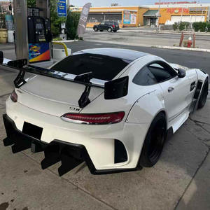 Nouveau Kit de carrosserie large en fibre de carbone <span class=keywords><strong>Mercedes</strong></span> <span class=keywords><strong>AMG</strong></span> <span class=keywords><strong>GT</strong></span> Style GT3 Diffuseur de lèvre de pare-chocs avant Spoiler Découpes d'échappement à visser améliorées - Product Image 4