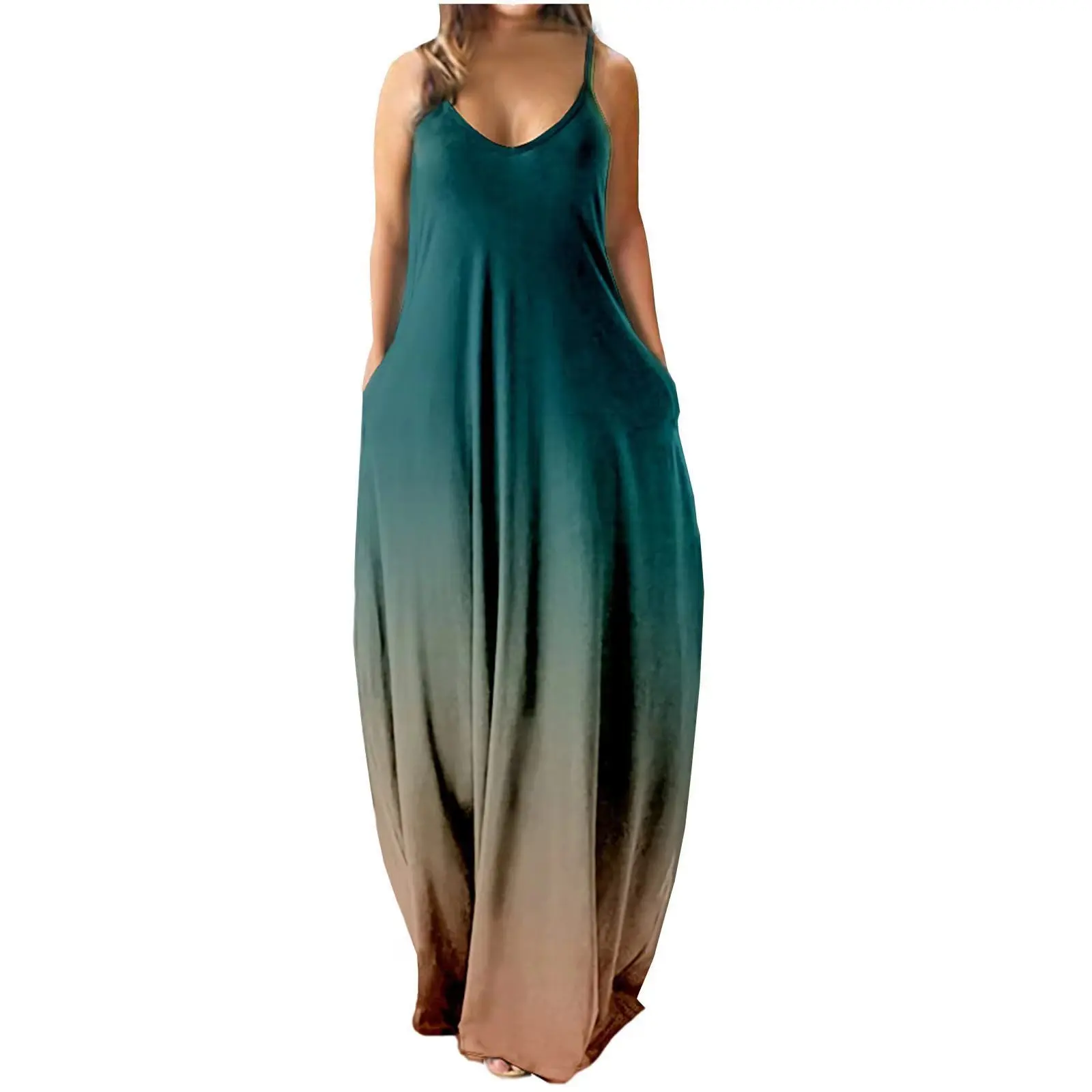 Wholesale Women Summer Maxi Dress Sexy Deep V Halter Dress Solid Color Sleeveless Slip Dresses For Ladies