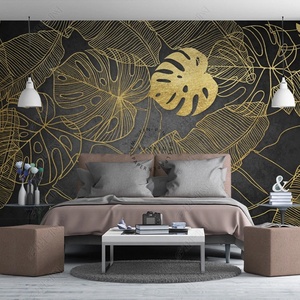 Stile europeo oro bordato foglia di banana sfondo 3d carta da parati - Product Image 1