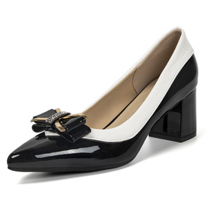 Summer Formal Fashion Trend Comfort Square Toe Patent Leather Bow Slip-On Thin 4.5cm <b>Heel</b> Pumps Ladies Shoes - Product Image 5