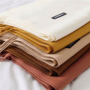 Pañuelos Hijab Musulmanes de Moda, Bufandas de Cachemira para Mujer, Color Sólido, Pashmina con Borlas, YHK0059 - Product Image 2