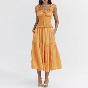 Nuevo Vestido Largo Halter sin Tirantes con Volantes de Encaje, Elegante Vestido de Verano sin Mangas con Pliegues para Mujer - Product Image 1