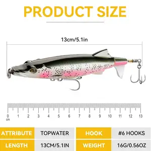 Iscas de pesca com isca de plástico giratória para topwater, isca de pesca com isca rígida de 130 mm/16g