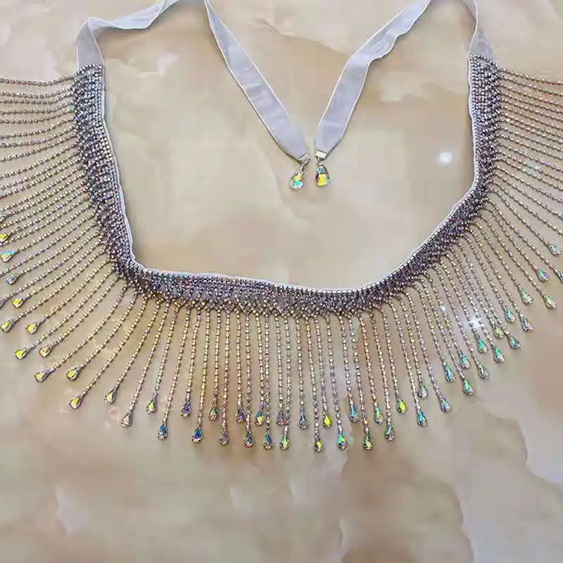 Chaîne de chaîne et frange en strass scintillant, ceinture de couleur pour la danse, robe de soirée, de mariage, de fête du ventre