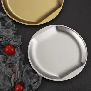 Direct To Coffee Shop With Ears 304 Stainless Steel Round Tray Korean Style Thickened Golden Flat Fruit Snack Plate