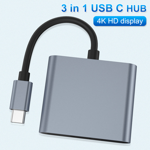 Grey 3 porte USB <span class=keywords><strong>C</strong></span> Docking Station <span class=keywords><strong>Type</strong></span>-<span class=keywords><strong>c</strong></span> Hub Converter 3 <span class=keywords><strong>in</strong></span> 1 tipo <span class=keywords><strong>c</strong></span> usb3. 0 4K HDTV PD adattatore per computer portatile Monitor TV dispositivo USB - Product Image 5