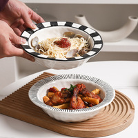 Assiette en céramique vintage de haute qualité, écologique, avec motif de feuilles et design de bol profond, pour la maison et la restauration