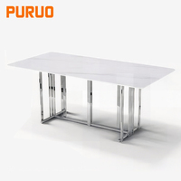 Table de banquet personnalisée pour hôtel, mobilier simple et luxueux, plateau en marbre blanc, pieds en acier inoxydable doré