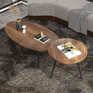 Nordic Style Walnut <b>Coffee</b> <b>Table</b> Set Nesting Oval Shape Dark Walnut Color <b>For</b> Living Room Home Use - Product Image 3