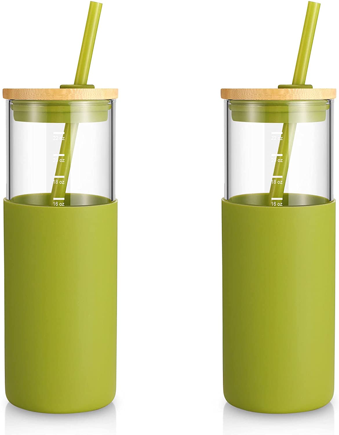 24oz Glass Tumbler Glass Water Bottle Straw Silicone Protective Sleeve Bamboo Lid