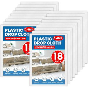 Nuitpy Plastic Drop Cloth 9x12 Ft 0.4MIL Waterproof Paint Protection Cover For Painting Furniture Dustproof <b>Tarps</b> 18 Pack - Product Image 1