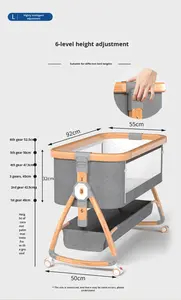 Cuna Multifuncional para Bebé con Altura Ajustable, Plegable, para Recién Nacidos, con Ruedas y <span class=keywords><strong>Mosquitera</strong></span> - Product Image 3