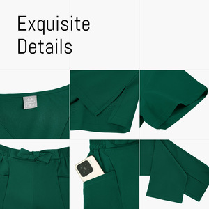 Women's Summer Bow Tie Short Sleeve Straight Leg Pants Set Moisture Wicking Hospital Outpatient Nurse Work Uniforms S XXL - Product Image 3