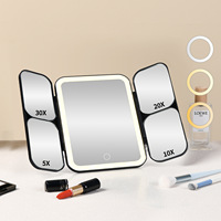 High-definition Foldable Magnifying Mirror 30X Magnification Three-color LED Light Stand Plastic Frame Desktop Makeup Mirror