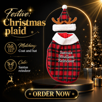 Manteau de Noël pour animaux de compagnie avec chapeau, vêtements pour chien, vêtements à carreaux pour chiots, pour petits animaux