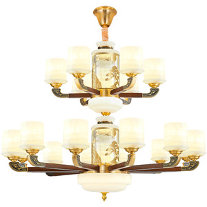 Nueva lámpara de araña de madera maciza de estilo chino con múltiples cabezales LED para sala de estar, recibidor principal, base redonda para bombilla E27 - Product Image 3