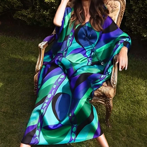 Abito Caftano <span class=keywords><strong>da</strong></span> Donna con Stampa Audace, Scollo a V, Silhouette Ampia, Elegante, per Feste in Giardino <span class=keywords><strong>e</strong></span> Attività all'Aperto, MOQ 1, Spedizione Veloce - Product Image 3