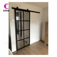 Vente chaude moins cher intérieur salle de bain chambre appartement noir aluminium verre porte coulissante miroir porte de grange