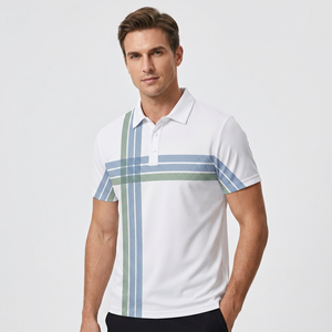 Polo pour homme blanc uni imprimé par sublimation, manches courtes, respirant, séchage rapide, tricoté en Spandex/Polyester, vêtements de golf - Product Image 2