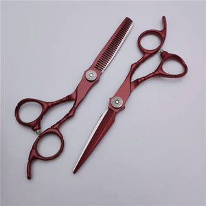 Ciseaux de coiffure rouges HV-6 en acier inoxydable, ciseaux à effiler, ciseaux plats, manche moyen, outils professionnels pour coiffeur - Product Image 1