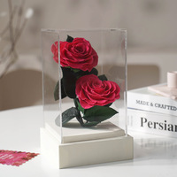 Lot de 2 roses éternelles en forme de cœur, présentoir en acrylique, centre de table, cadeau pour la Saint-Valentin et la Fête des Mères