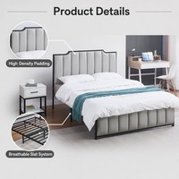 Lit en fer minimaliste pour chambre d'hôtel, robuste, blanc, rembourré, à lattes ventilées, avec double tube en acier et mousse, directement de l'usine