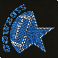 Motif de transfert thermocollant en strass et cristaux pour vêtements, avec logo d'équipe sportive, casque de football américain et thème Cowboys