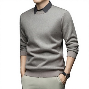 Men's Anti-shrink Full Sleeve Sweaters <b>Pullover</b> Mock False Two-Piece Wool Knit <b>Jumper</b> Base Shirt Knitted Shirt Fleece-Lined - Product Image 3