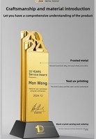Trophée de récompense personnalisé de luxe en alliage d'aluminium mat gravé, avec cristal noir, écologique, logo personnalisé pour tournoi sportif