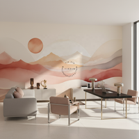 Papier peint mural abstrait imperméable beige pastel avec paysages de montagnes en aquarelle, installation facile en DIY, pour la décoration murale de la maison