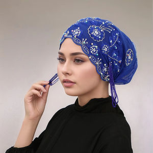 Бусины из сетчатой ткани в паре с акриловой алмазной нитью для мусульманских женщин Дубая, кружевная вышивка, жемчужная шляпа - Product Image 1