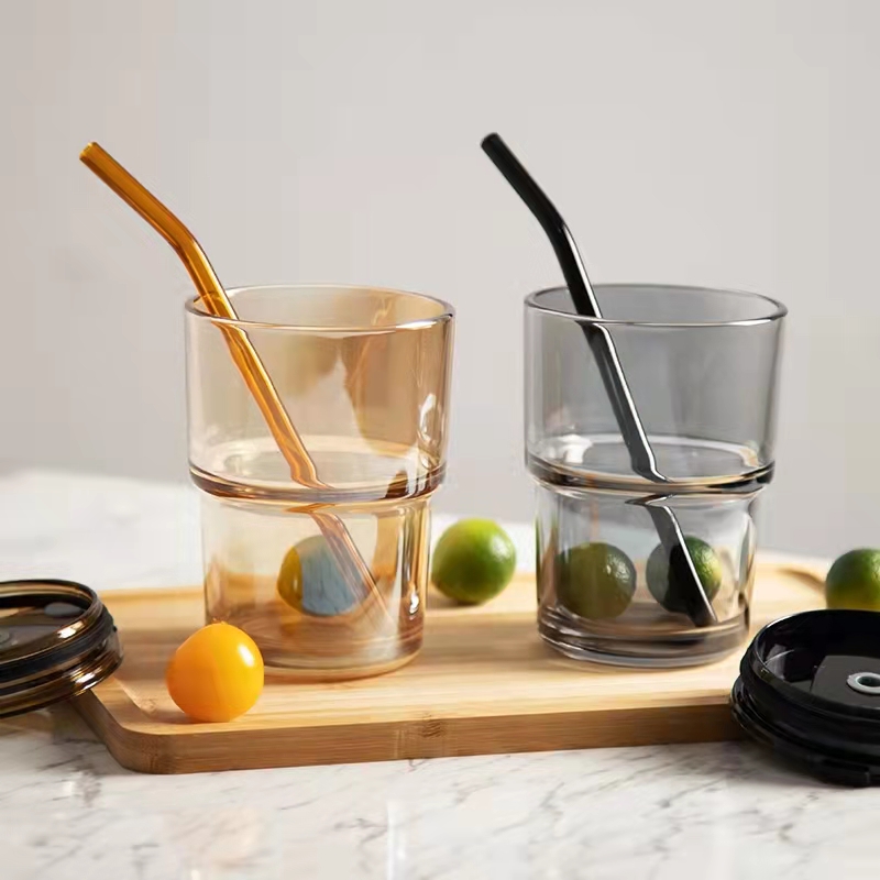 Премиум цветной стеклянный стакан 12 унций 15 унций с крышками и соломинкой стеклянный стакан для кофе стакан