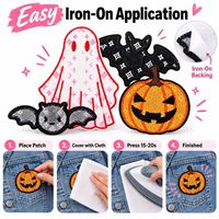 Patch brodé thermocollant pour enfants, motif chauve-souris, fantôme, citrouille, étoile, idéal pour fêtes d'Halloween, vente en gros