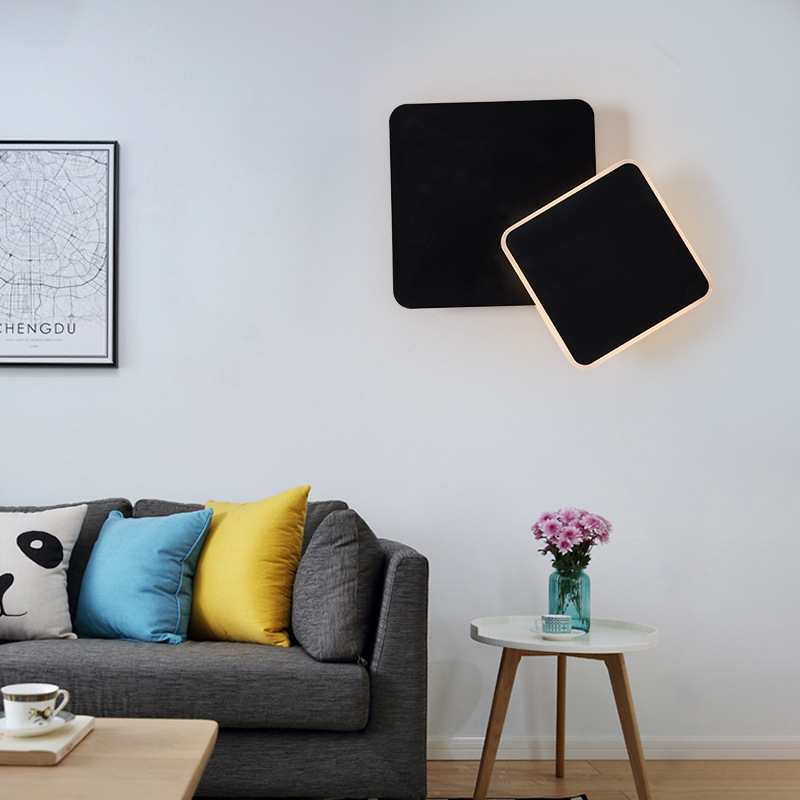 Lámpara de pared LED cuadrada para dormitorio, sala de estar, candelabro blanco y negro, luces de pared giratorias de 360 ​​grados, accesorios de Metal de 18 W/24 W