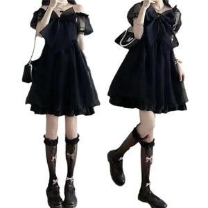 Black Summer Dress Sweetheart Neck Puff Sleeve Mesh Midi Skirt Vintage Party Casual Dress Empire Waistline Translucent - Product Image 5