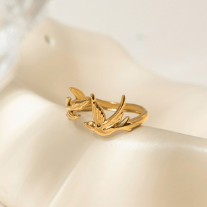 J&D 18K <span class=keywords><strong>Gold</strong></span> Edelstahl mit Zirkonia Klassischer Taubenring Verstellbar für Damen - Product Image 2