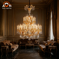 Lámpara de Araña Europea de Varias Capas, Grande, de Cobre y Cristal, Estilo Retro de Palacio, para Villa, Techo Alto, Vestíbulo de Hotel