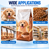 Sachet personnalisé en aluminium pour nourriture pour chiots, scellé sur huit côtés avec valve, pour la vente au détail et en gros