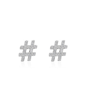 Version en cuivre personnalisable, symbole créatif, argent sterling S925, zircone taille ronde #   Boucles d'oreilles symboles pour femmes - Product Image 1