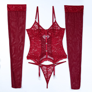 Nouvel ensemble de lingerie sexy pour femmes, dentelle brodée, perspective, haut de gamme, trois pièces - Product Image 6