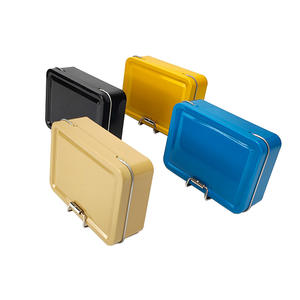 صندوق صفيح معدني محمول للتخزين الخارجي مع مشبك جانب واحد غطاء قابل للطي من الخشب الرقائقي مصنع فن الخشب الرقائقي مخزون حديد بمشبك - Product Image 4