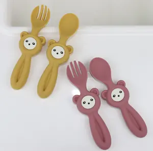 2023 NEW Cute Design Panda Pattern Silicone Babies Eat Dished Bib And Bowl Tableware Silicone Kids Products Spoon Fork Set