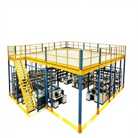 HONGXIN Étagère de mezzanine robuste en acier laminé à froid sans boulons, personnalisable, 2/3 niveaux, avec revêtement en poudre pour protection contre la corrosion