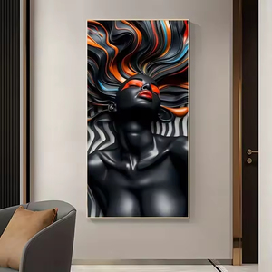 Art mural à la mode des femmes africaines modernes, art mural imprimé, peintures décoratives en porcelaine de cristal multicolore - Product Image 3