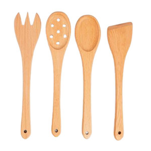Ensemble d'ustensiles de cuisine en bois réutilisables de qualité supérieure pour restaurant, 4 pièces, 30 cm (fourchette, cuillère, spatule, spatule de cuisine) - Product Image 1